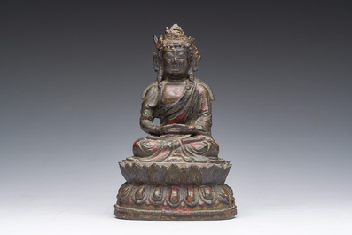 Bouddha assis en bronze dor&eacute; et laqu&eacute;, Chine, Ming