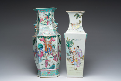 Deux vases en porcelaine de Chine famille rose &agrave; d&eacute;cor d'immortels et leurs serviteurs dans un paysage, 19&egrave;me/20&egrave;me si&egrave;cle
