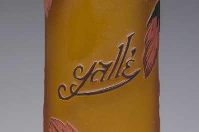 Emile Gall&eacute; (1846-1904, after): Four cameo glass Art Nouveau style vases with fauna and flora, 20th C.