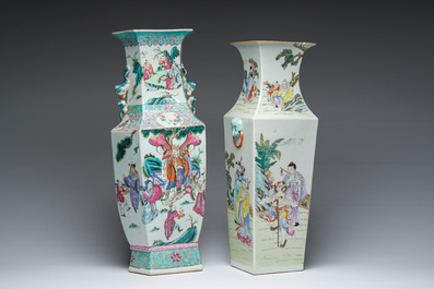 Deux vases en porcelaine de Chine famille rose &agrave; d&eacute;cor d'immortels et leurs serviteurs dans un paysage, 19&egrave;me/20&egrave;me si&egrave;cle