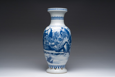 A Chinese blue and white vase with figures in a landscape, Kangxi