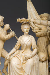 Ecole fran&ccedil;aise, suiveur de Louis-Simon Boizot (1743-1809): 'La rosi&egrave;re de Salency', ivoire sculpt&eacute;, probablement Dieppe, fin du 19&egrave;me si&egrave;cle