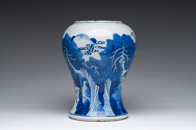A Chinese blue and white 'deer and cranes in a landscape' vase, Kangxi