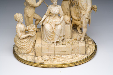 Ecole fran&ccedil;aise, suiveur de Louis-Simon Boizot (1743-1809): 'La rosi&egrave;re de Salency', ivoire sculpt&eacute;, probablement Dieppe, fin du 19&egrave;me si&egrave;cle