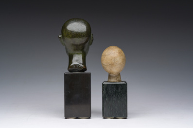 Deux t&ecirc;tes dites du 'Grand Tour' de style &eacute;gyptienne en bronze et pierre, probablement Italie, 19&egrave;me si&egrave;cle