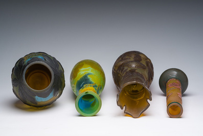 Emile Gall&eacute; (1846-1904, after): Four cameo glass Art Nouveau style vases with fauna and flora, 20th C.