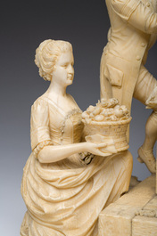 Ecole fran&ccedil;aise, suiveur de Louis-Simon Boizot (1743-1809): 'La rosi&egrave;re de Salency', ivoire sculpt&eacute;, probablement Dieppe, fin du 19&egrave;me si&egrave;cle
