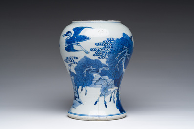 A Chinese blue and white 'deer and cranes in a landscape' vase, Kangxi