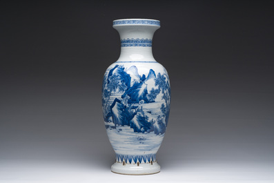 A Chinese blue and white vase with figures in a landscape, Kangxi
