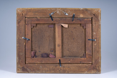 Louis Robbe (1806-1887, in de stijl van): Twee koeien en een haan op een erf, 19de eeuw