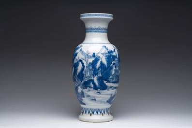 A Chinese blue and white vase with figures in a landscape, Kangxi
