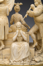 Ecole fran&ccedil;aise, suiveur de Louis-Simon Boizot (1743-1809): 'La rosi&egrave;re de Salency', ivoire sculpt&eacute;, probablement Dieppe, fin du 19&egrave;me si&egrave;cle