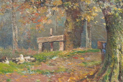 Isidore Meyers (1836-1917): Paysage au moulin &agrave; eau, huile sur toile