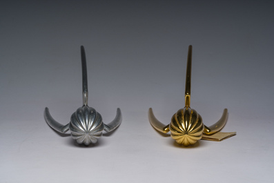 Philippe Starck (1949): Two 'Juicy Salif' citrus squeezers for Alessi, aluminium and gilt aluminium, Italy, last quarter 20th C.