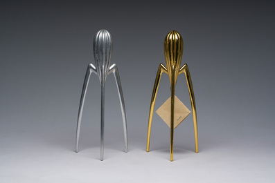 Philippe Starck (1949): Two 'Juicy Salif' citrus squeezers for Alessi, aluminium and gilt aluminium, Italy, last quarter 20th C.