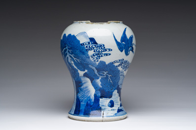A Chinese blue and white 'deer and cranes in a landscape' vase, Kangxi