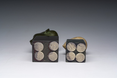 Deux t&ecirc;tes dites du 'Grand Tour' de style &eacute;gyptienne en bronze et pierre, probablement Italie, 19&egrave;me si&egrave;cle