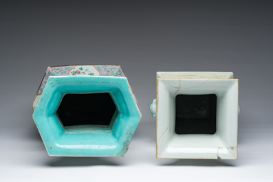 Deux vases en porcelaine de Chine famille rose &agrave; d&eacute;cor d'immortels et leurs serviteurs dans un paysage, 19&egrave;me/20&egrave;me si&egrave;cle