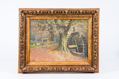 Isidore Meyers (1836-1917): Paysage au moulin &agrave; eau, huile sur toile