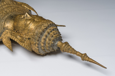 Een Thaise verguld bronzen figuur van een staande Boeddha, Rattanakosin, 19de eeuw