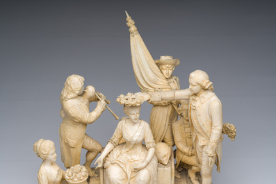 Ecole fran&ccedil;aise, suiveur de Louis-Simon Boizot (1743-1809): 'La rosi&egrave;re de Salency', ivoire sculpt&eacute;, probablement Dieppe, fin du 19&egrave;me si&egrave;cle