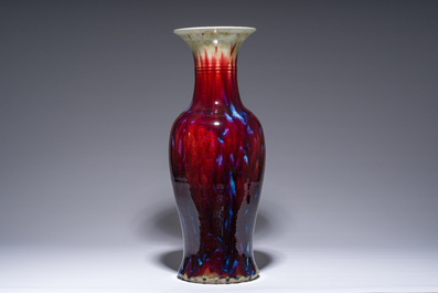 A tall Chinese flamb&eacute; glazed vase, 19th/20th C.