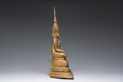 Bouddha en bronze dor&eacute; et laqu&eacute;, Tha&iuml;lande, p&eacute;riode Rattanakosin, 19&egrave;me si&egrave;cle