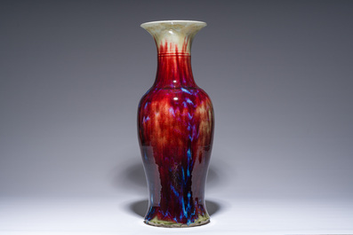 A tall Chinese flamb&eacute; glazed vase, 19th/20th C.