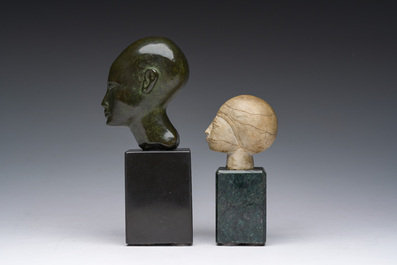 Deux t&ecirc;tes dites du 'Grand Tour' de style &eacute;gyptienne en bronze et pierre, probablement Italie, 19&egrave;me si&egrave;cle