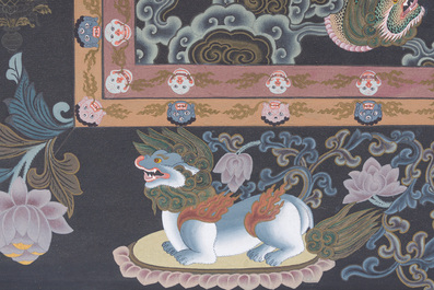 Thangka figurant 'Bhavacakra' ou 'La Roue de le Vie', N&eacute;pal, 20&egrave;me si&egrave;cle