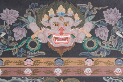 Thangka figurant 'Bhavacakra' ou 'La Roue de le Vie', N&eacute;pal, 20&egrave;me si&egrave;cle