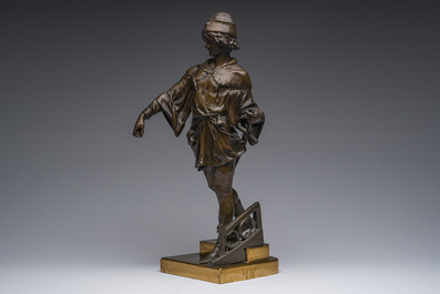 Emile Picault (1833-1915, in de stijl van): 'Escholier', deels bruingepatineerd brons, 20ste eeuw