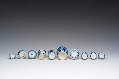 Ten Chinese blue and white miniature or doll's house vases, Kangxi