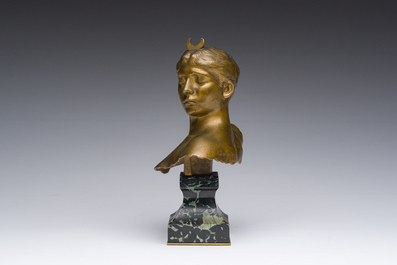 Alexandre Falgui&egrave;re (1831-1900): Buste de Diane, bronze dor&eacute; sur socle en marbre, marque de fonderie 'Thiebaut Fr&egrave;res Paris'