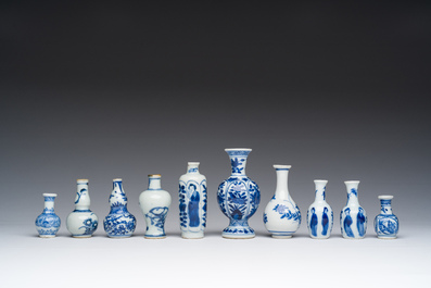 Ten Chinese blue and white miniature or doll's house vases, Kangxi