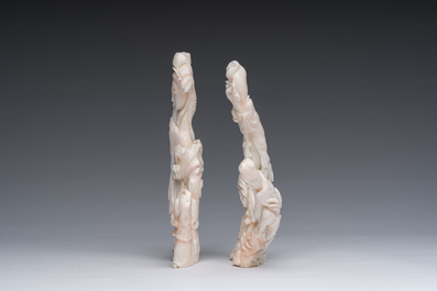 Two Chinese white coral sculptures depicting Guanyin and Shou Lao, 19th/20th C.