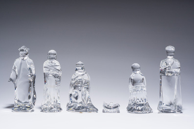 A French six-piece Baccarat crystal nativity set consisting of Mary, Joseph, Jesus and the three kings, 20th C.