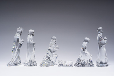 A French six-piece Baccarat crystal nativity set consisting of Mary, Joseph, Jesus and the three kings, 20th C.