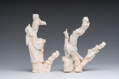 Two Chinese white coral sculptures depicting Guanyin and Shou Lao, 19th/20th C.