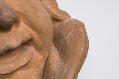 Jan Pieter van Baurscheit II (1699-1768): T&ecirc;te d'un jeune d'apr&egrave;s Fran&ccedil;ois Duquesnoy (1597-1643), terre cuite &agrave; patine, monogramm&eacute;