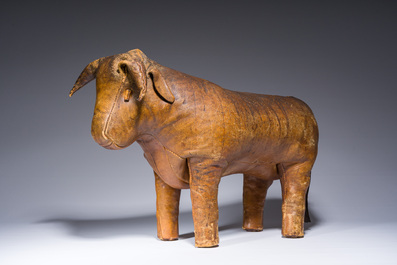 Dimitri Omersa (1927-1975): A brown leather 'bull' ottoman, third quarter 20th C.
