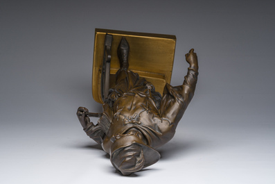 Emile Picault (1833-1915, in de stijl van): 'Escholier', deels bruingepatineerd brons, 20ste eeuw