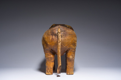 Dimitri Omersa (1927-1975): A brown leather 'bull' ottoman, third quarter 20th C.