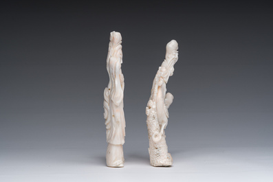 Two Chinese white coral sculptures depicting Guanyin and Shou Lao, 19th/20th C.
