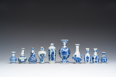 Ten Chinese blue and white miniature or doll's house vases, Kangxi