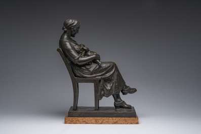 Otto De Beul (1845-1899): M&egrave;re et enfant, bronze &agrave; patin brune sur socle en marbre, marque de fonderie 'G. Paternotte fondeur Lembecq'