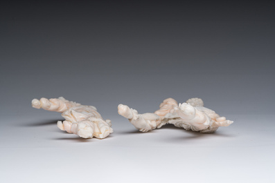 Two Chinese white coral sculptures depicting Guanyin and Shou Lao, 19th/20th C.