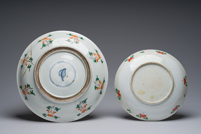 Two Chinese famille verte dishes with floral design, Kangxi