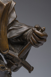 Emile Picault (1833-1915, in de stijl van): 'Escholier', deels bruingepatineerd brons, 20ste eeuw