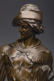 Emile Picault (1833-1915, in de stijl van): 'Escholier', deels bruingepatineerd brons, 20ste eeuw